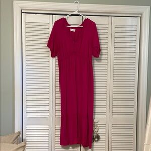 Ingrid and Isabel Hot Pink Maternity Maxi with Ruffle Hem